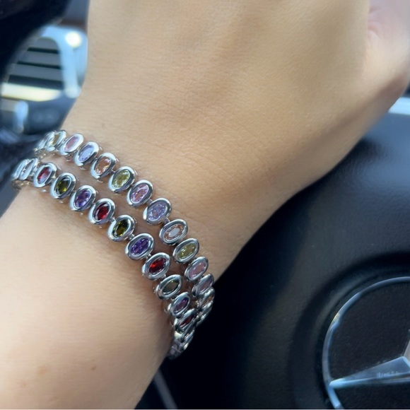 Platinum Plated Silver Tennis Bracelet Soft Crystal Hypoallergenic & Waterproof - Picture 6 of 12